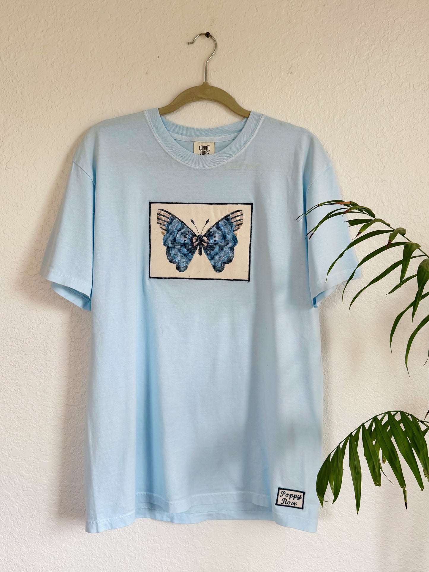 Blue Butterfly Cross Stitch Tee (L)