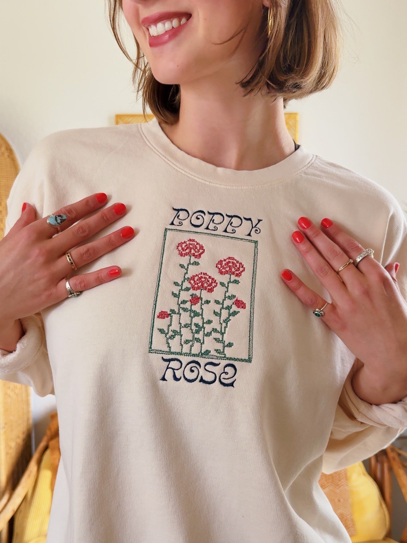 Poppy Rose Cross Stitch Crew (XL)