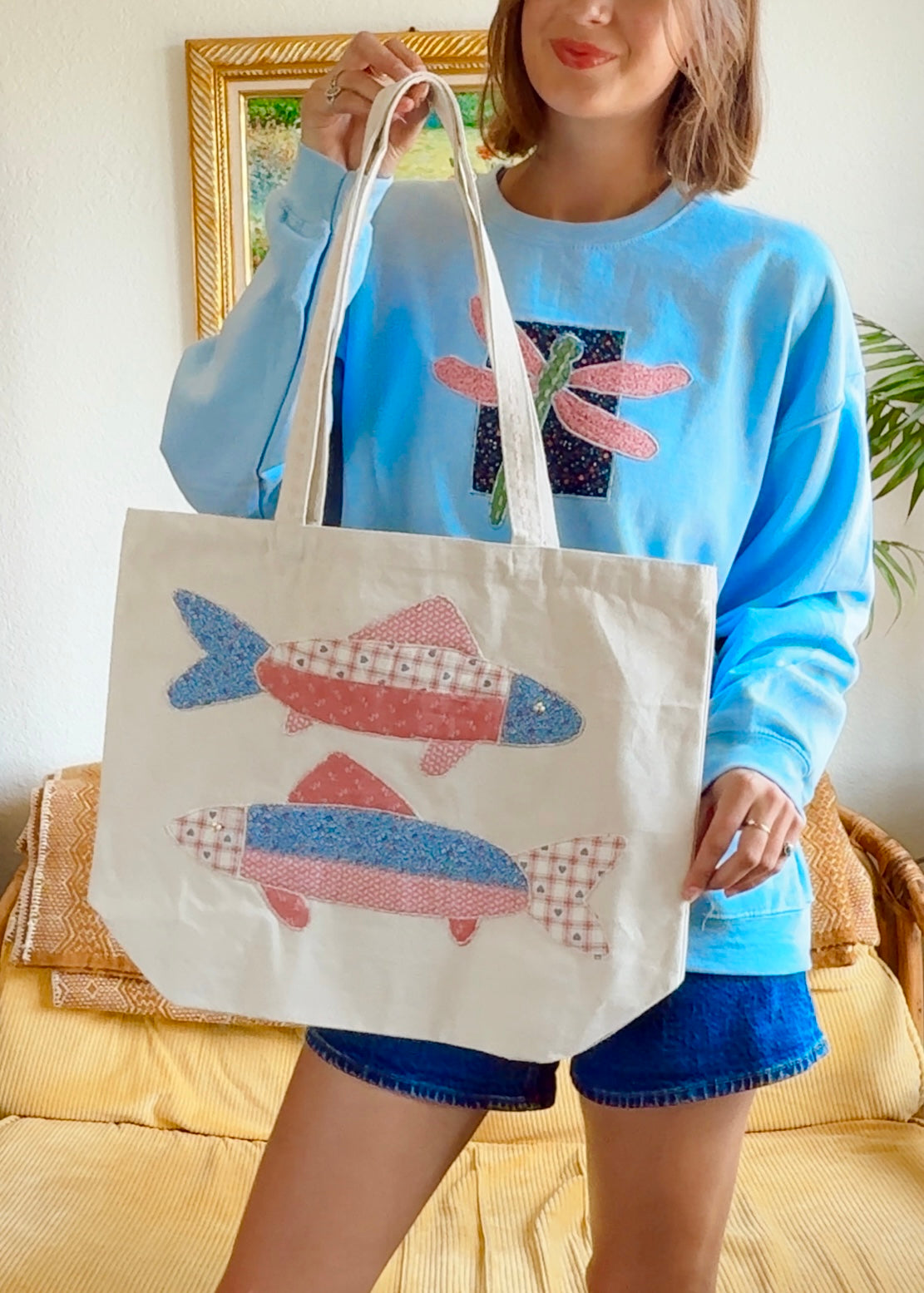 Blue and Pink Fish Tote