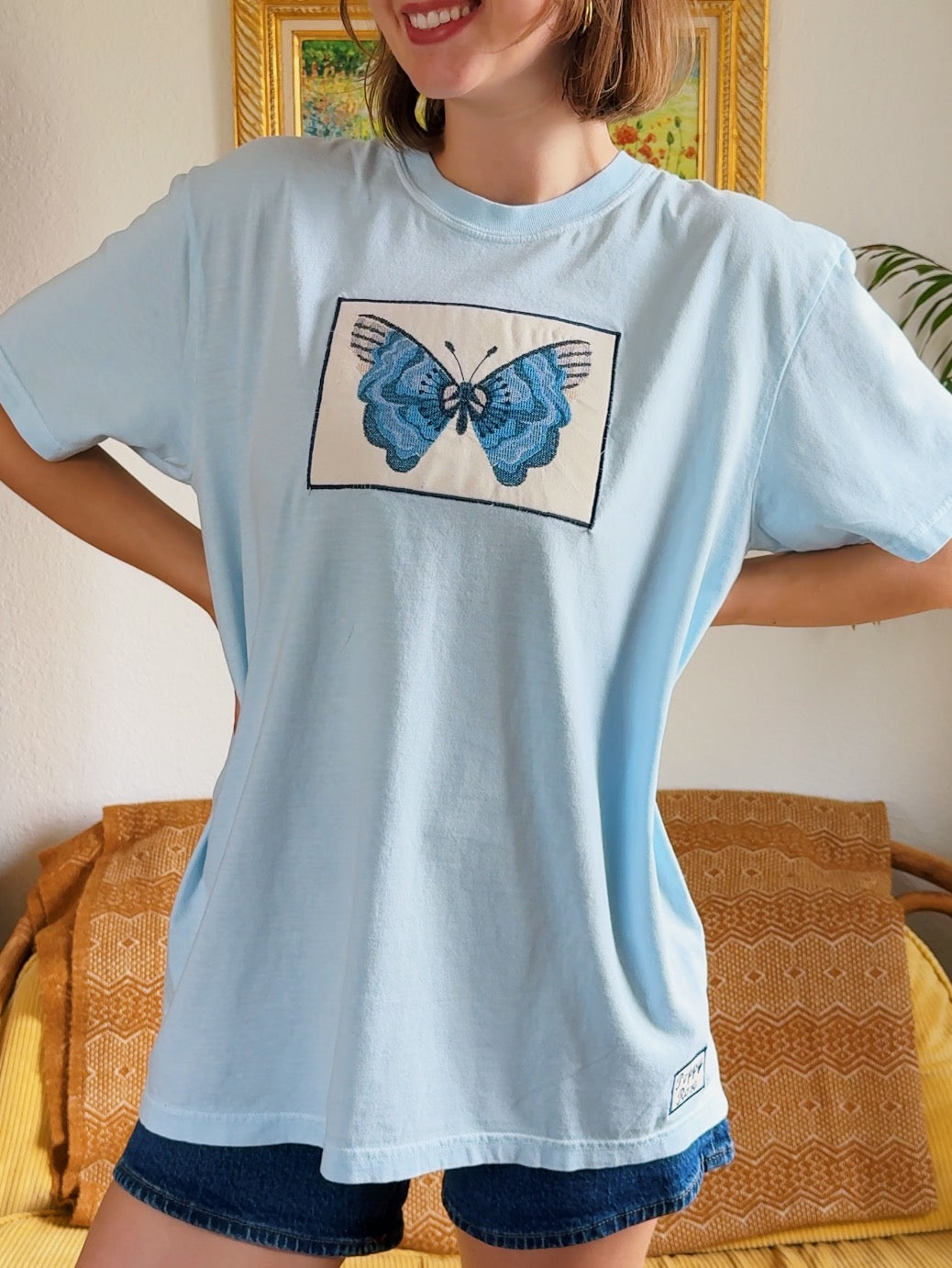 Blue Butterfly Cross Stitch Tee (L)