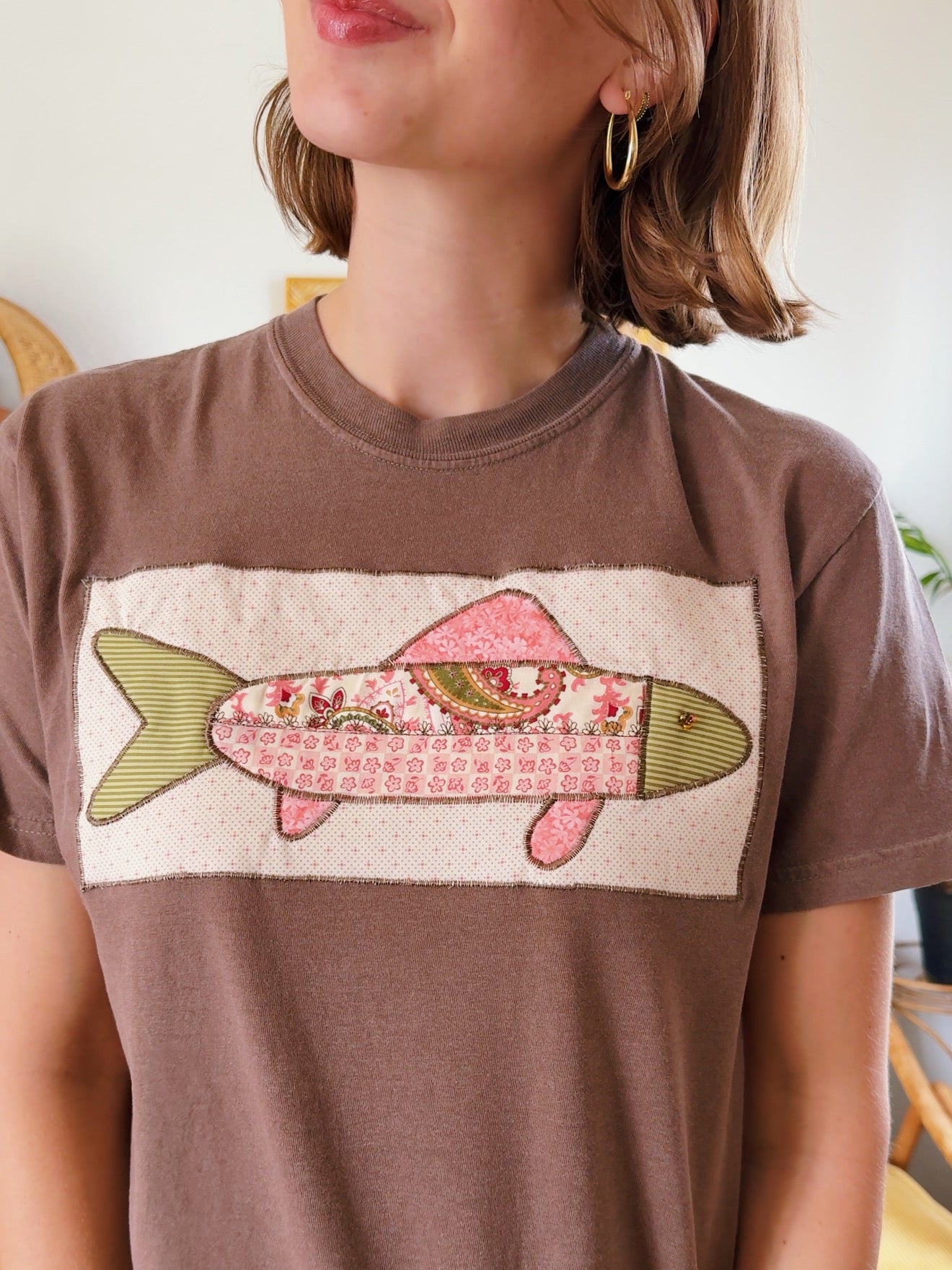 Brown and Pink Fish Tee (M)