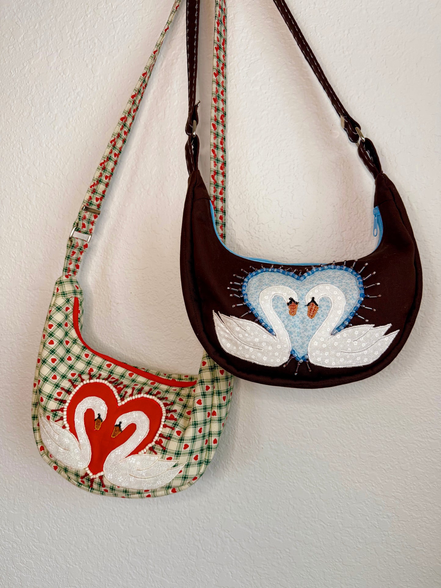 Brown and Blue Swan Purse