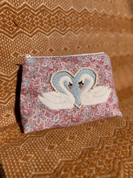 Beaded Swan Makeup Bag