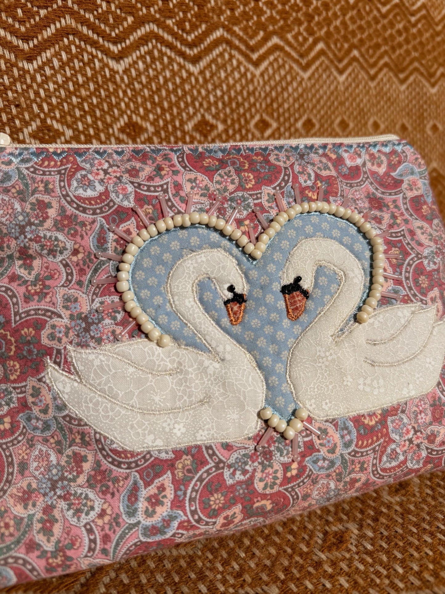 Beaded Swan Makeup Bag