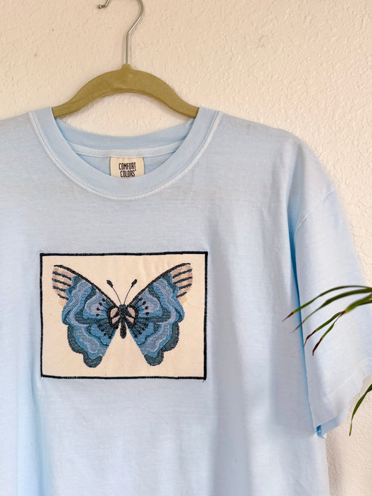 Blue Butterfly Cross Stitch Tee (L)