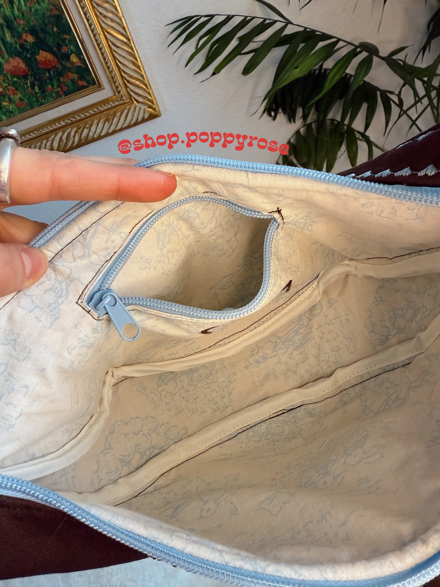 Brown and Blue Swan Purse