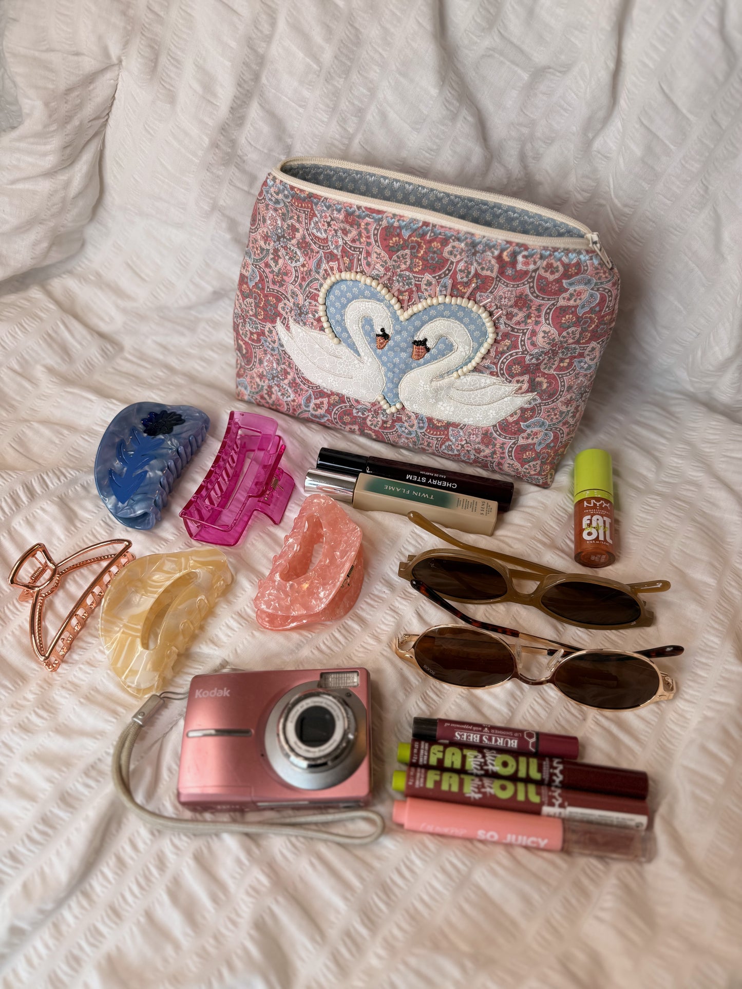 Beaded Swan Makeup Bag