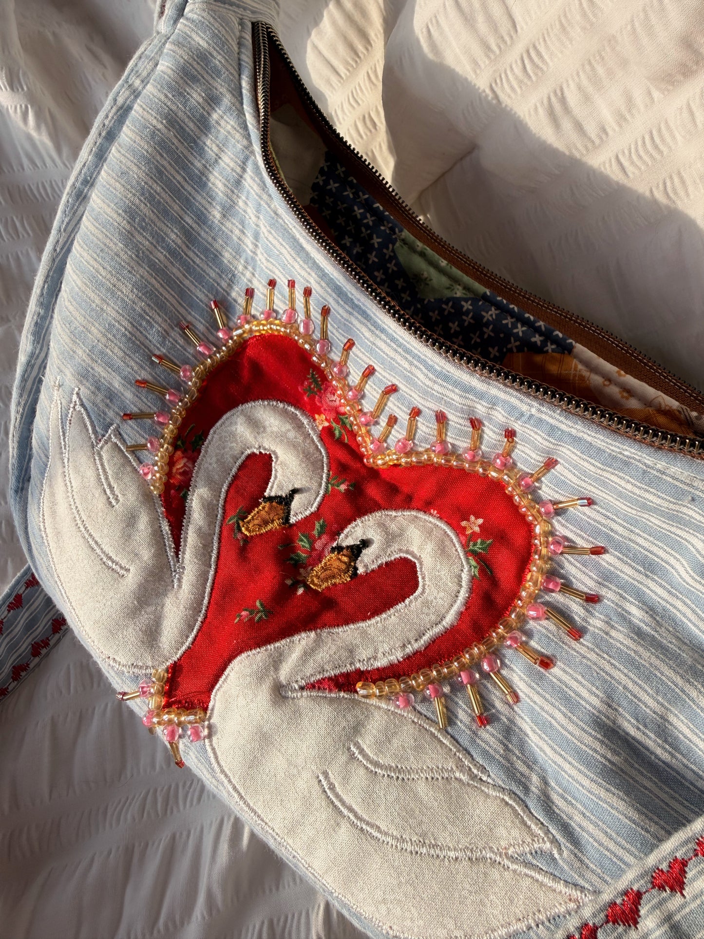 Seersucker Swan Purse
