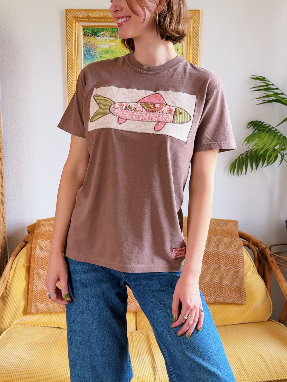 Brown and Pink Fish Tee (M)